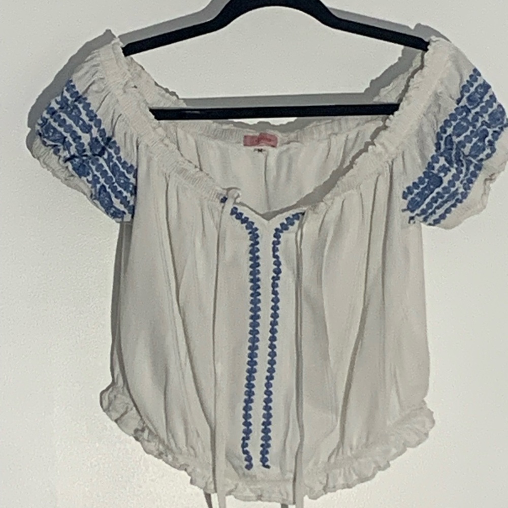 Lolita White and Blue Puff Sleeve Smocked Crop Top